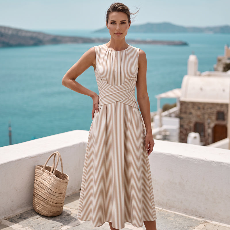 ⏳Limited-time ⏰Women Casual Striped Maxi Dress Sleeveless🎀👗
